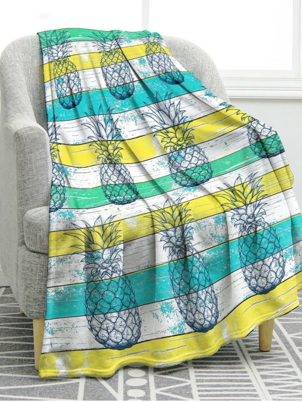 NEW Pineapple Cozy Plush Throw Blanket | Yellow & Aqua | 50”x60”